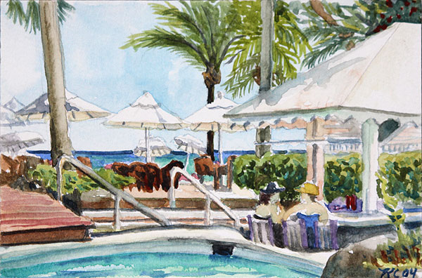 Watercolor of Barbados Poolside