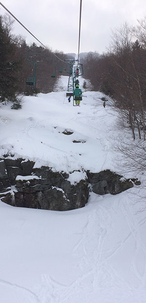 Riding the single chair at Mad River Glen